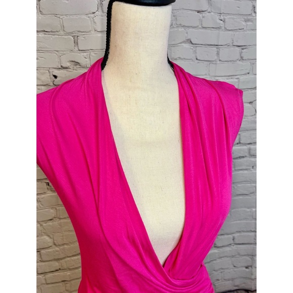 Vince Camuto Wrap Top | Sz XS| Hot Pink Short Sleeve Wrap Top Blouse - Picture 4 of 13